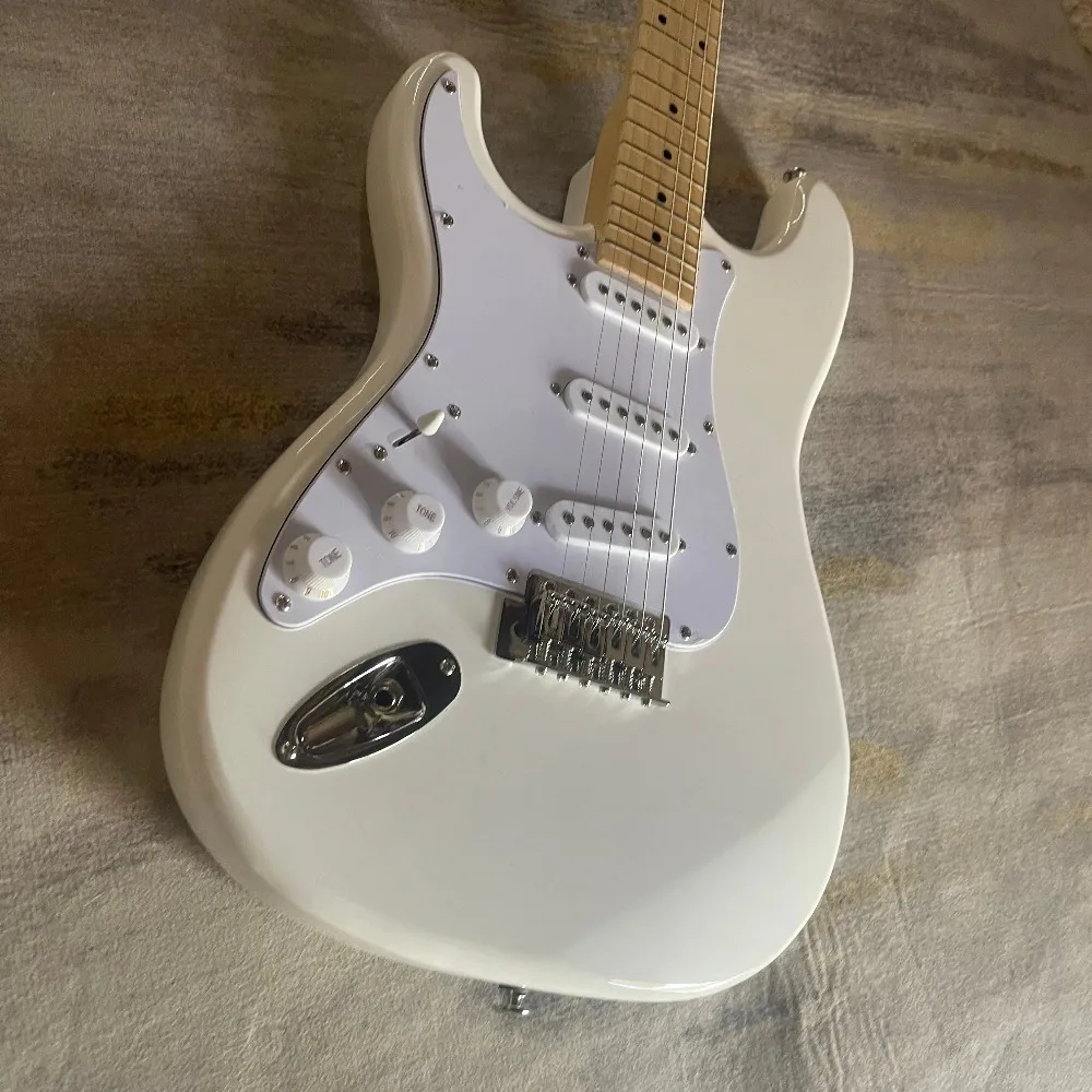 Left Hand Pure White STSS Shape Electric Guitar Maple Neck 3 Single Pickups Solid Wood Body Free Shipping SSS Pickups  Beginner
