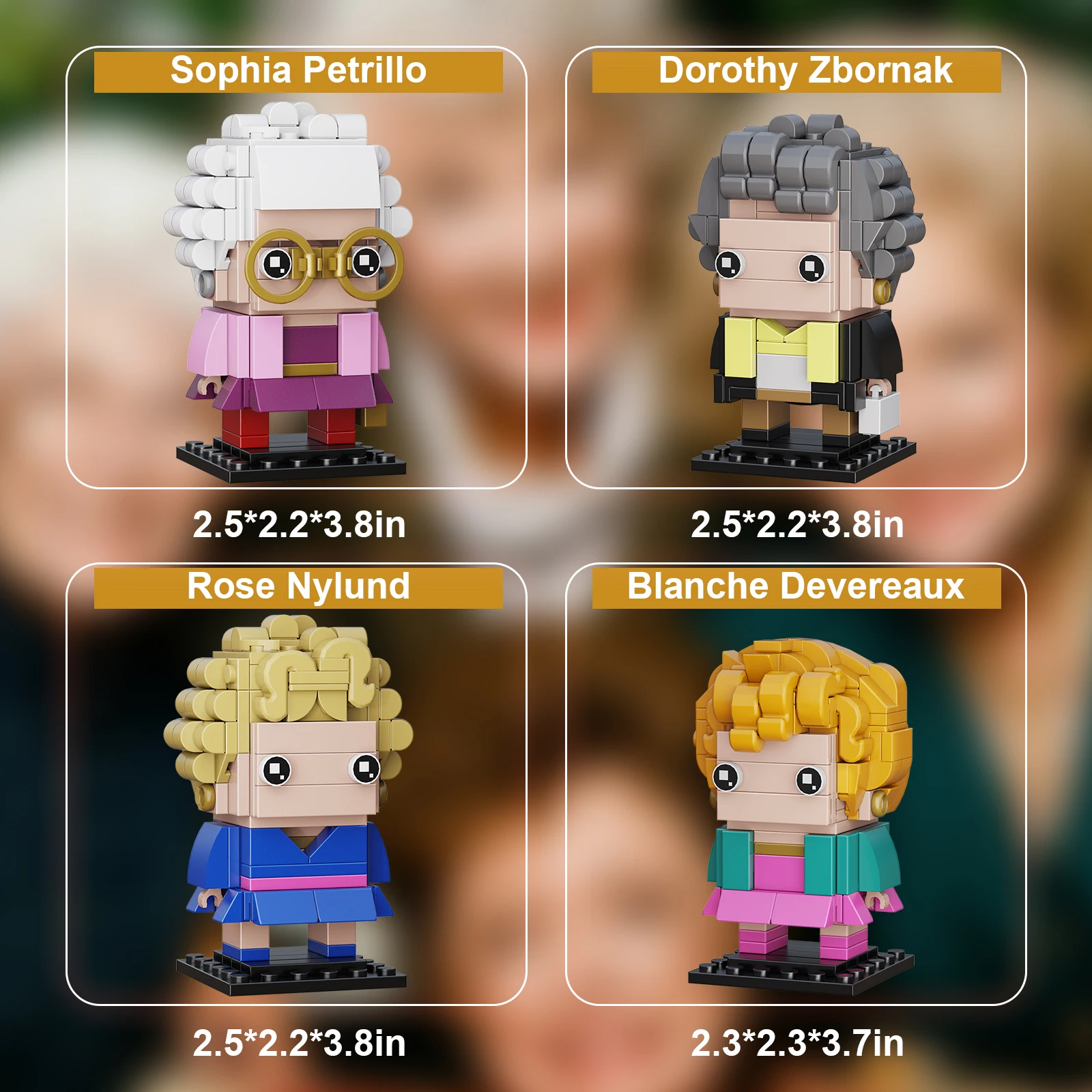 MOC-Conjunto de bloques de construcción para niños y niñas, Set de figuras de niña dorada 4 en 1 con Freddy Zbornak,Rose Nylund,Ideas BrickHeadZ, juguetes para niños y niñas, regalos