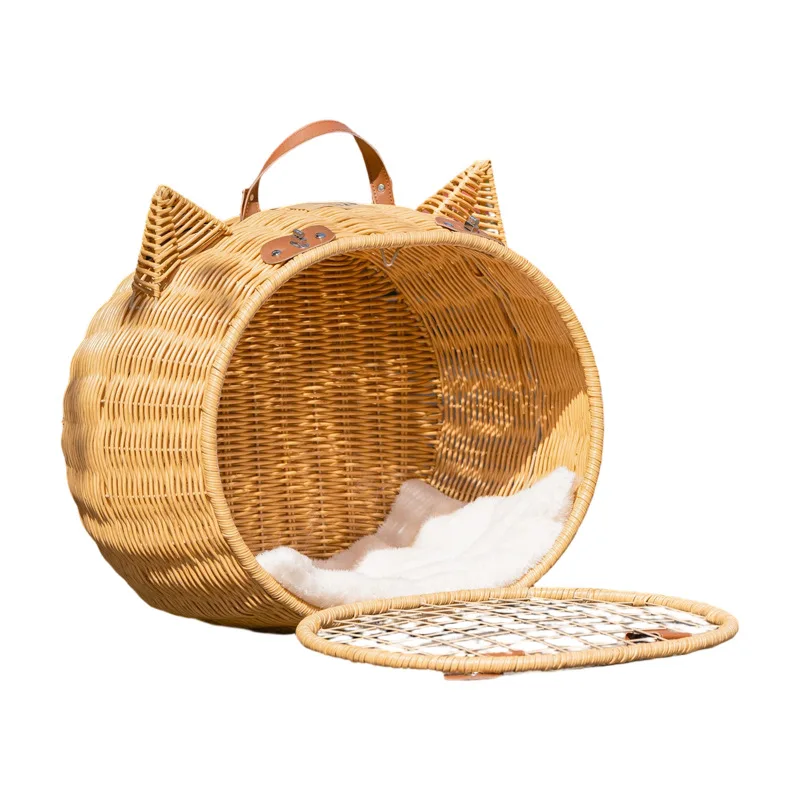 Transportín transpirable de ratán para gatos y cama de viaje - imagen 3