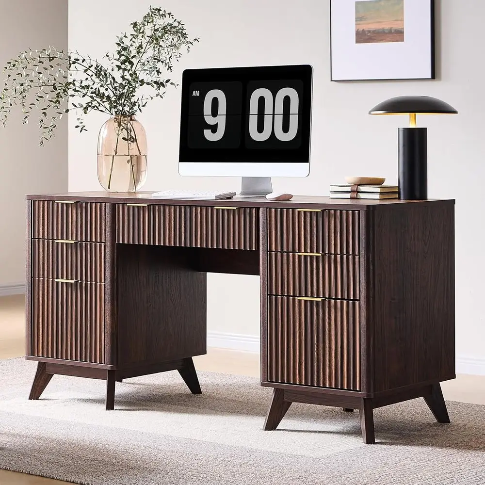 

Большой офисный стол 60 с ящиками, зарядной станцией, выдвижной полкой для клавиатуры и шкафом для хранения для домашнего офиса или кабинета, цвет орех