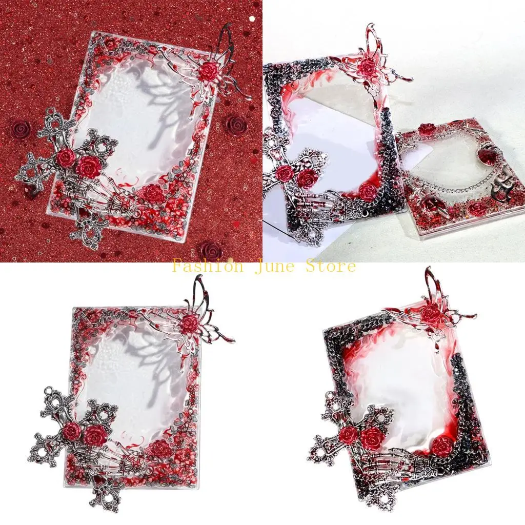 N5KA Blood Red Themed Compact Card Protector Plastic Gothic Design Card Sleeve Case