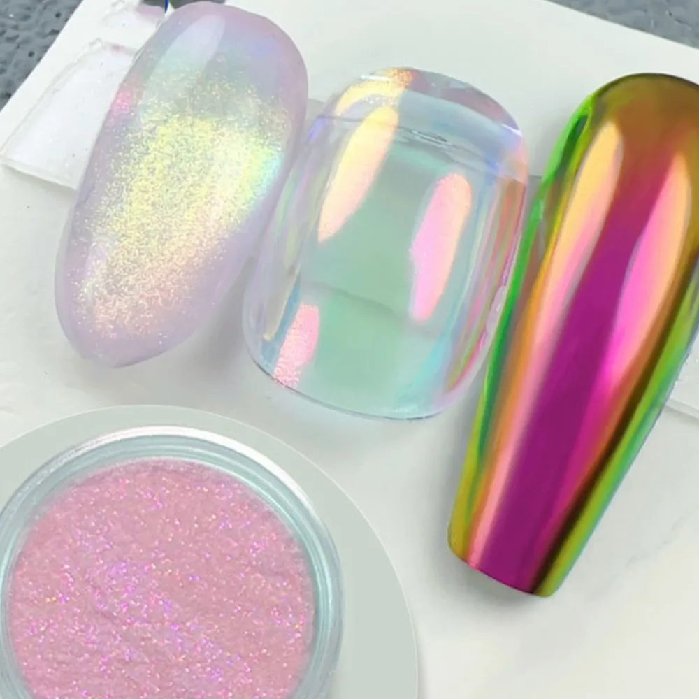 1Box Moonlight Chrome Nail Powder Metallic Mirror Effect Aurora Chameleon Pigment Holographic Iridescent Dust Rubbing on Nails #