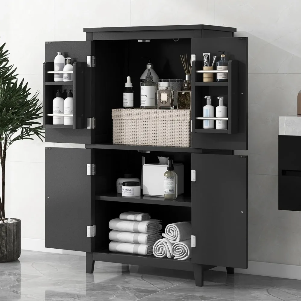 

Freestanding Storage Cabinet with 4 Doors, Elegant Organizer Unit with Adjustable Shelves, Sturdy MDF Frame, Customized