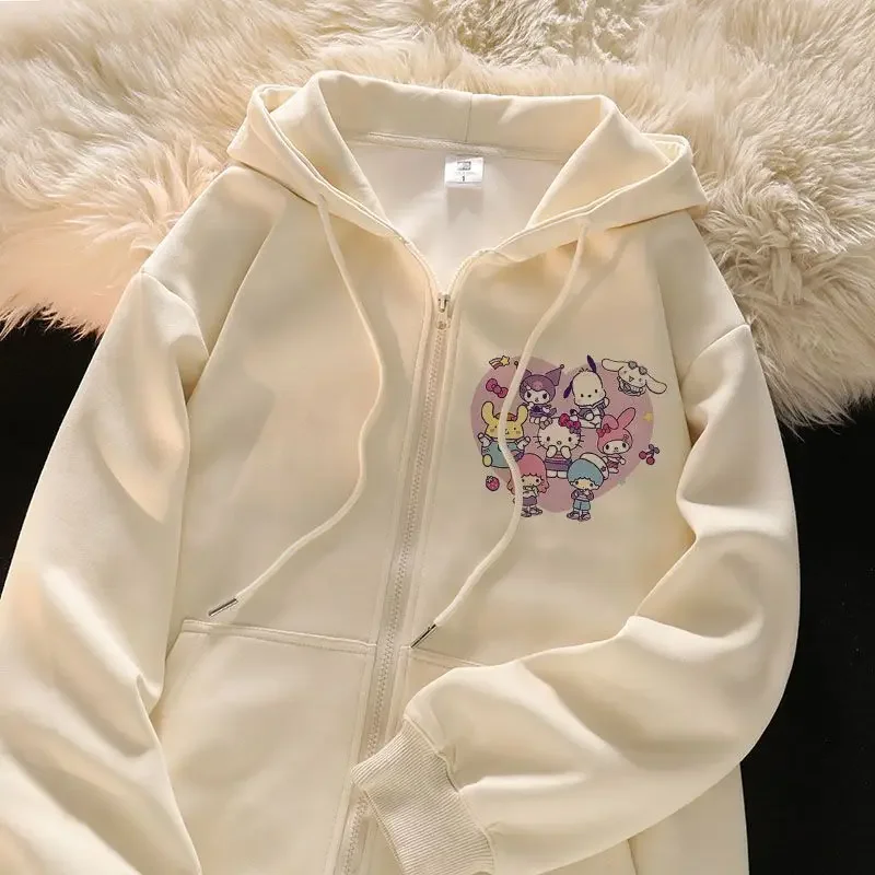 

Lovely Sanrio Coat Female Kawaii Anime Autumn Sweeet Cute Cartoon Thickened Zipper Top Cardigan Girl Heart Hoodie Gift for Kids