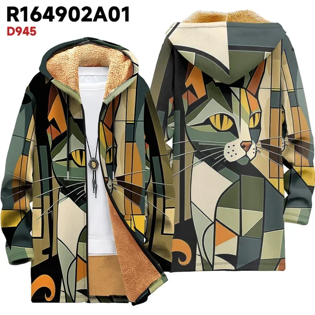 Толстовки с 3D принтом цветов, кошек и животных, толстовки на молнии, зимняя теплая куртка на молнии, унисекс, повседневная толстовка с капюшоном, утепленная уличная одежда