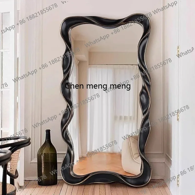 K153 Deluxe American wave floor mirrors full body Large mirror ground Standing long mirrors Light makeup mirror Room decoration