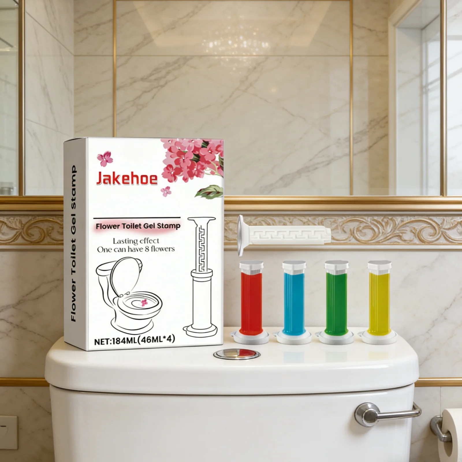 Jakehoe Flower Toilet Gel Stamp Bathroom Freshener Odor Eliminator Long Lasting Fragrance Gentle Formula Toilet Deodorizer Gel
