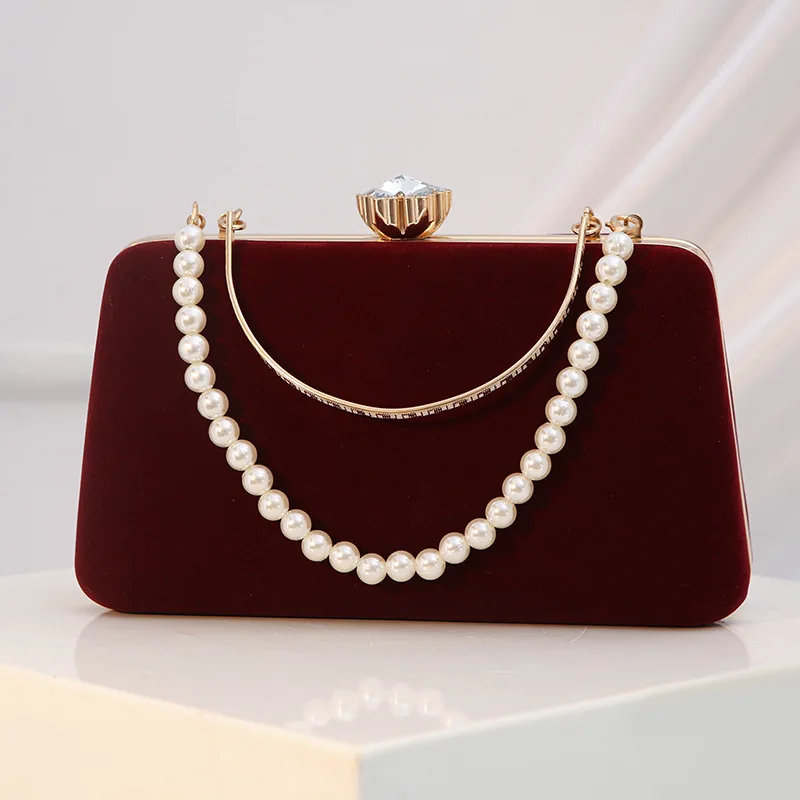 New Arrival Velvet Evening Bags Women's Retro Burgundy Handbag Birthday/wedding Party Mother's Clutch Bag Ladies Velour Purse