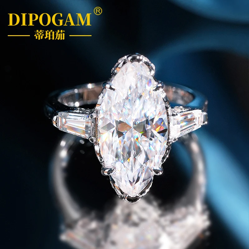 S925 الفضة النقية Marquess الحصان العين قطع مويسانيتي الإناث المشاركة الزفاف موضة زوجين خاتم مخصص فاخر #3