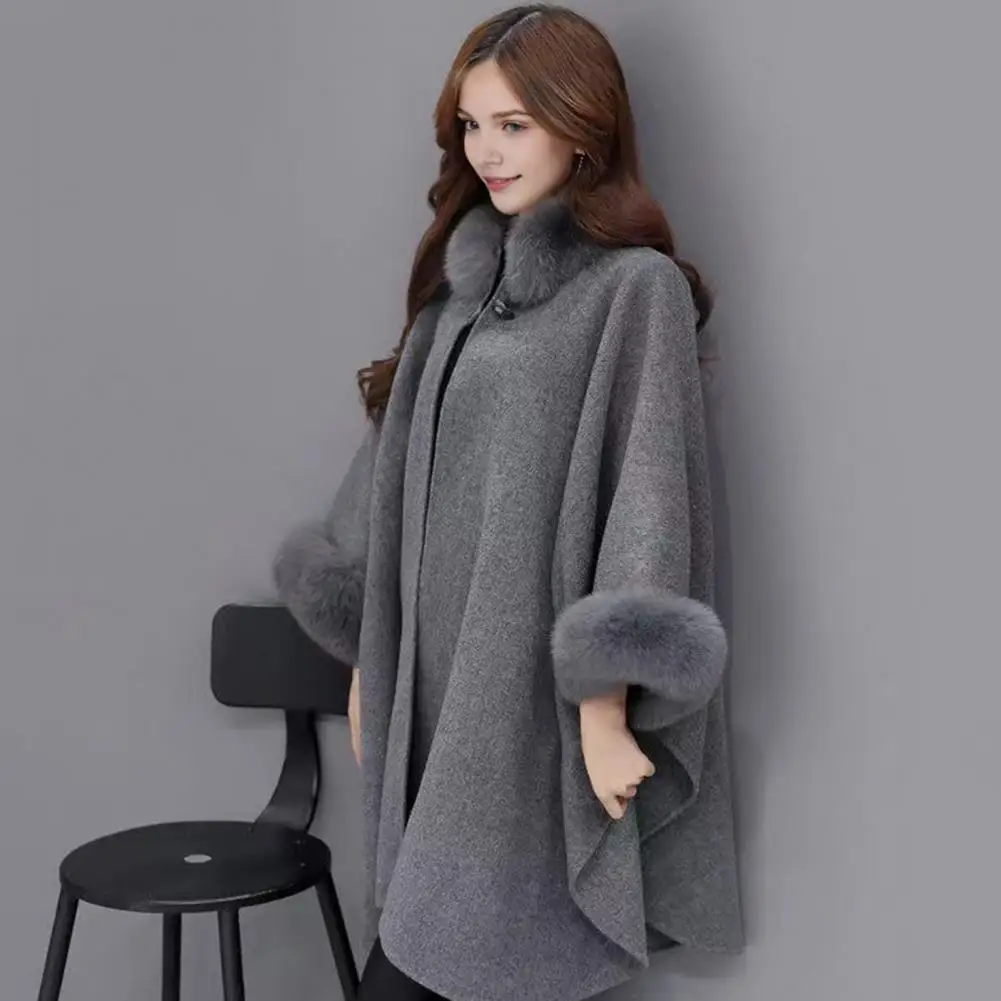 Kunst pelz kragen jacke stilvoller Winter umhang mantel mit Dolman-Ärmeln Kunst pelz dekor für Frauen warmer Schal poncho zum Tragen im Freien