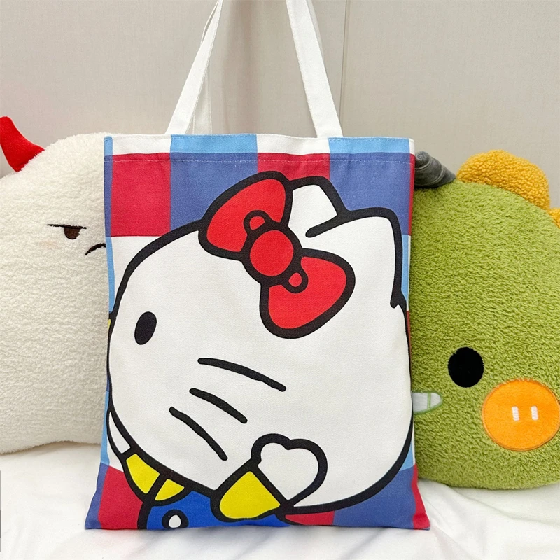 Sanrio Hello Kitty Kawaii Canvas Bag Cute Women Anime Large Capacity Student Handbag Cartoon Shoulder Shopping Bags Girls Female