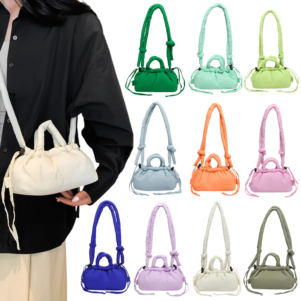 

Candy Color Fashion Handbag Soft Puffer Crossbody Bag Cotton Padded with Adjustable Strap for Women Work Shopping Travel