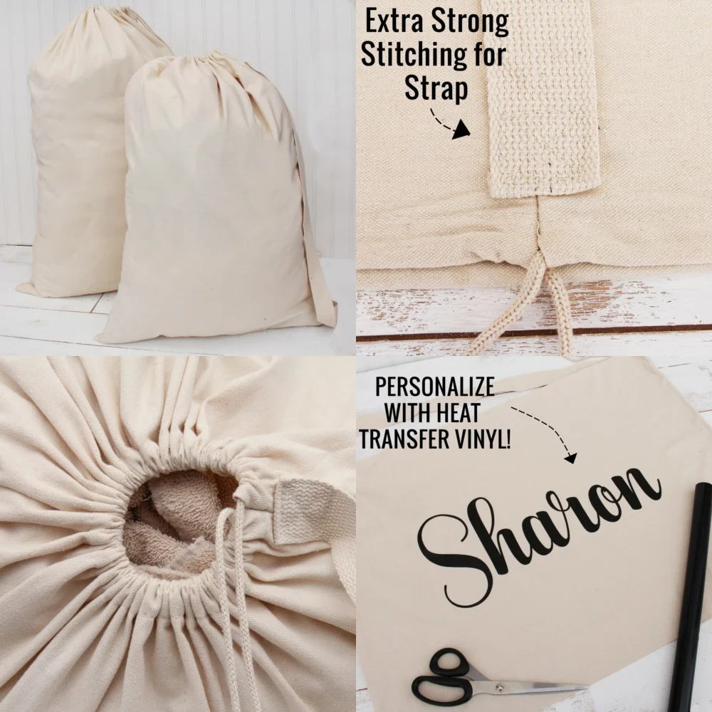 

Heavy Duty Cotton Canvas Laundry Bag with Drawstring Travel Storage Organizer 2 Sizes Available for Clothes Shoes Towels Gym