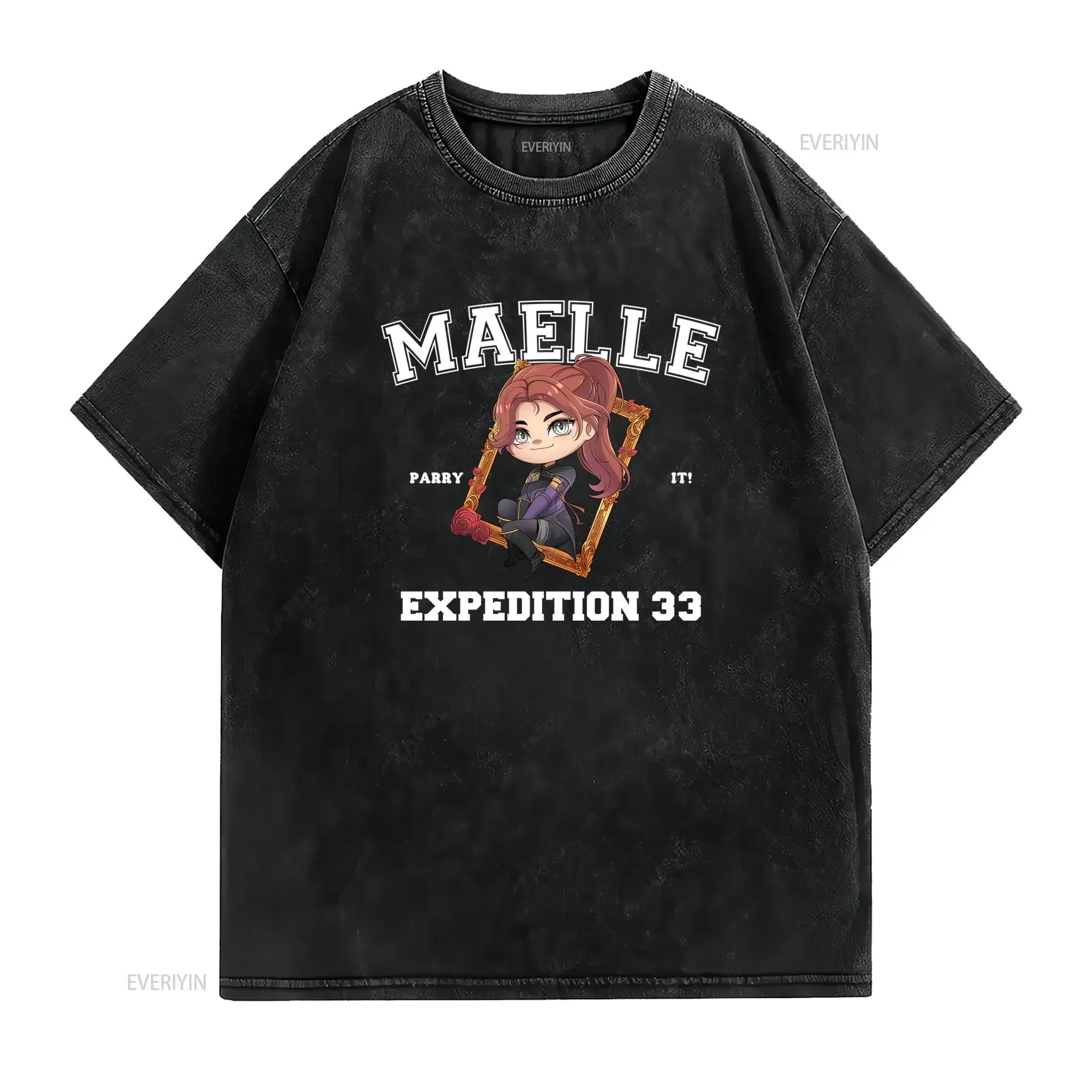 Camiseta casual de cuello redondo con una chica Chibi del juego Expedition 33 Anime ideal para fans RPG Se puede lavar a Unisex