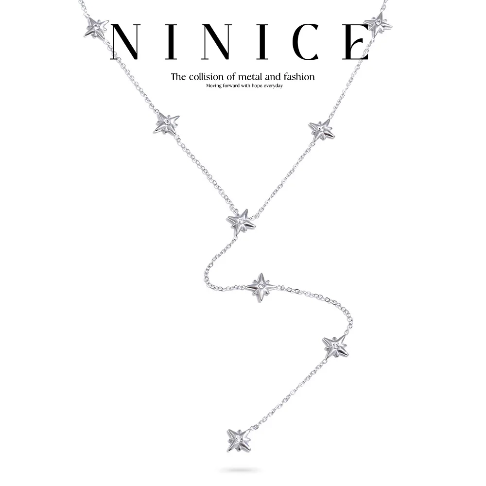 NiNice Stainless Steel Necklace with Octagonal Star Y-shaped Chain Design Trendy Fashionable Gift New Wholesale
