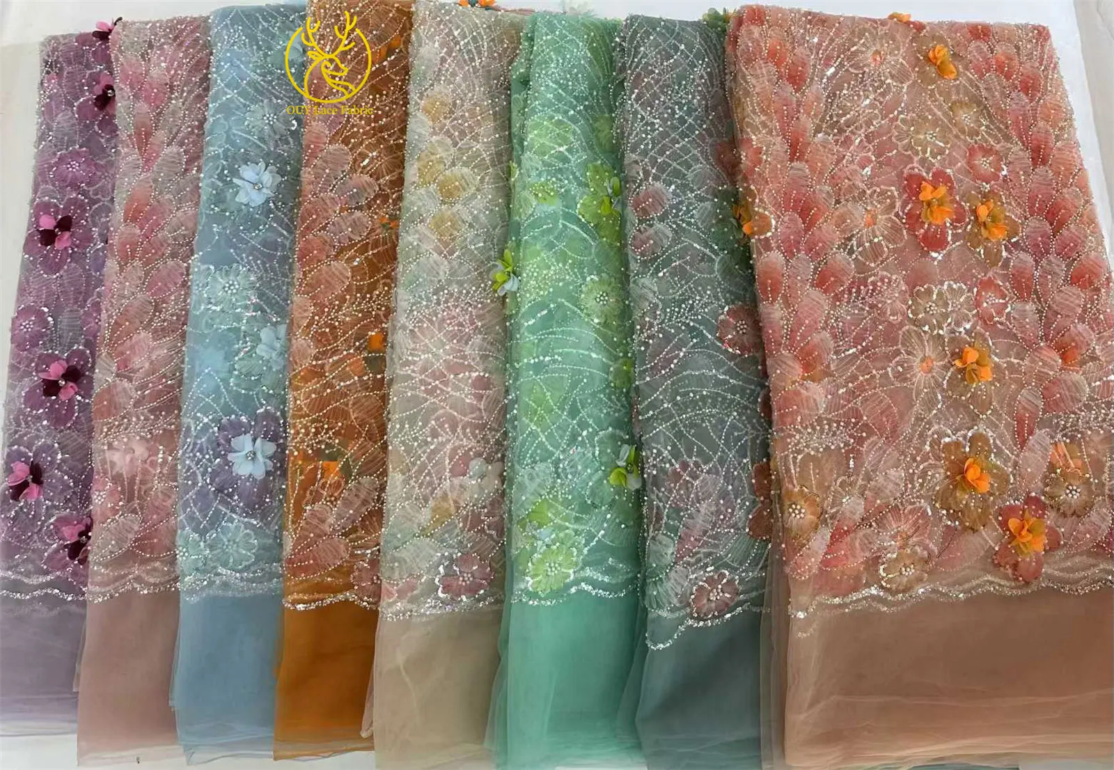 3D-Mesh-Blumen Silber Perlenbesetzter Hochzeitskleid-Spitzenstoff 2026 Afrikanische Französische Pailletten-Stickerei Tüll für Brautparty-Näharbeiten – Detail 4