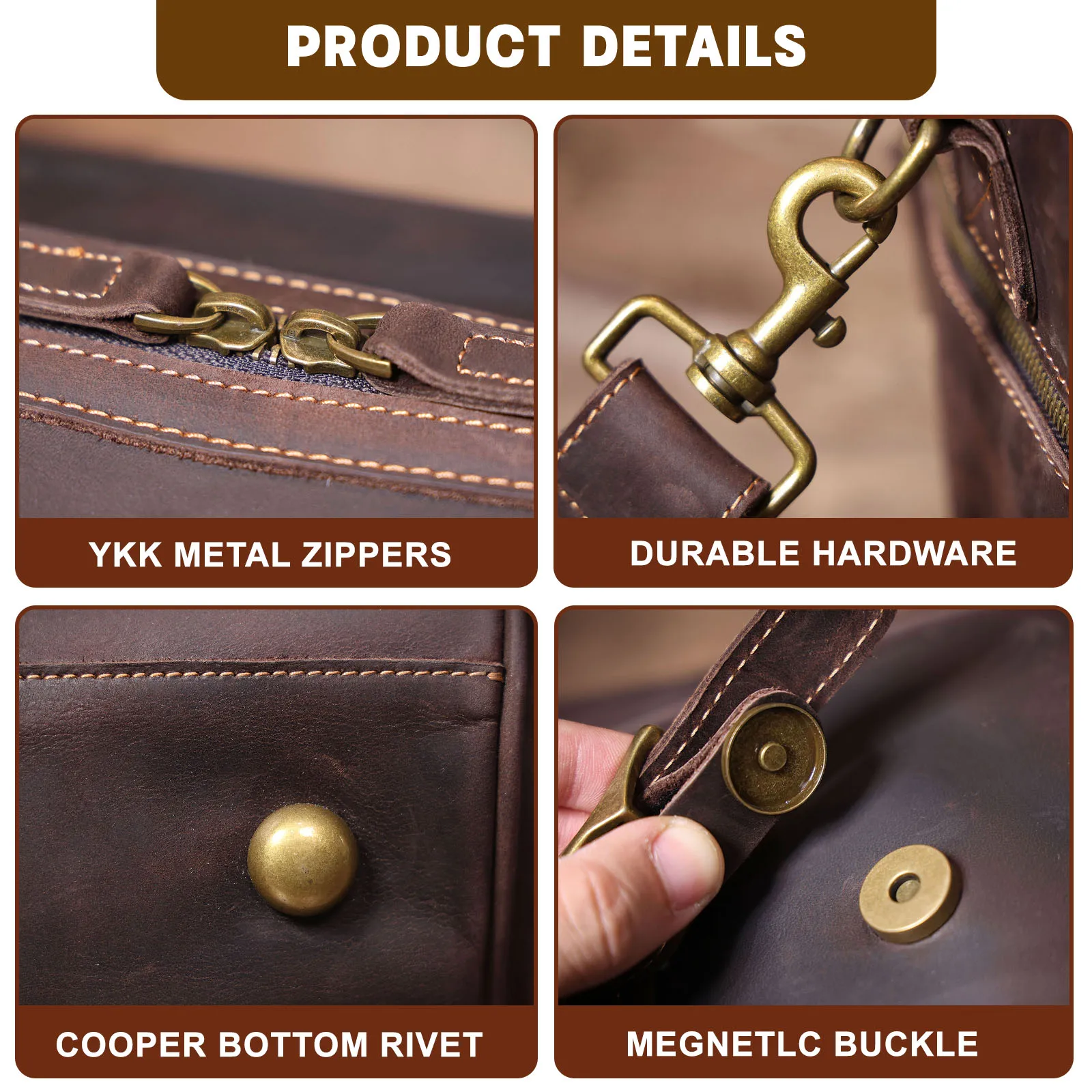 S.WORKER Vintage Echtleder-Reisetasche aus Crazy-Horse-Rindsleder, handgefertigte Weekender-Tasche, Sporttasche – Detail 21
