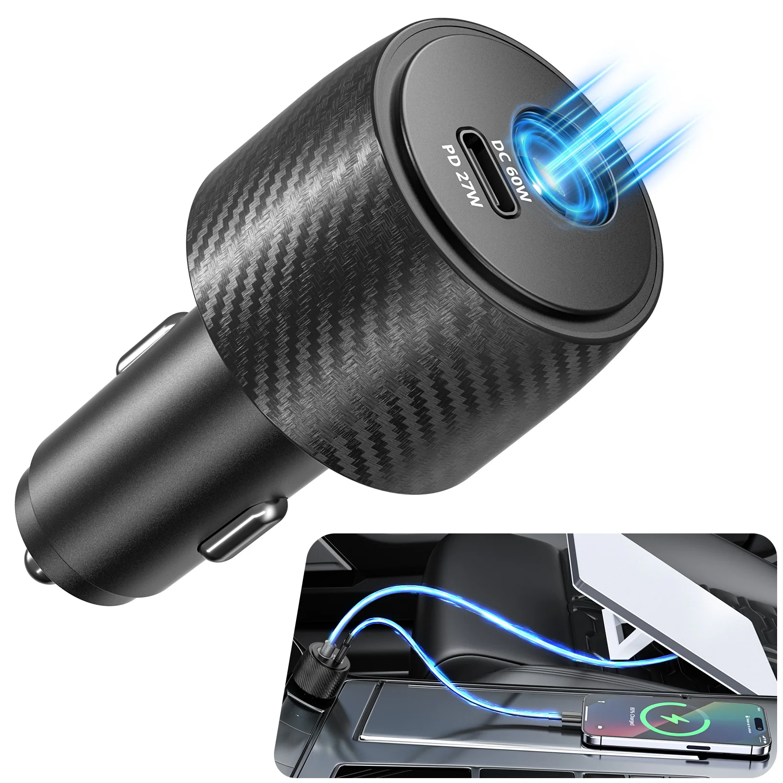 Car Charger Adapter 2 in 1 Multifunctional for Starlink Mini Cigarette Lighter Adapter 30V DC USB C 9V 3A PD Fast Charging