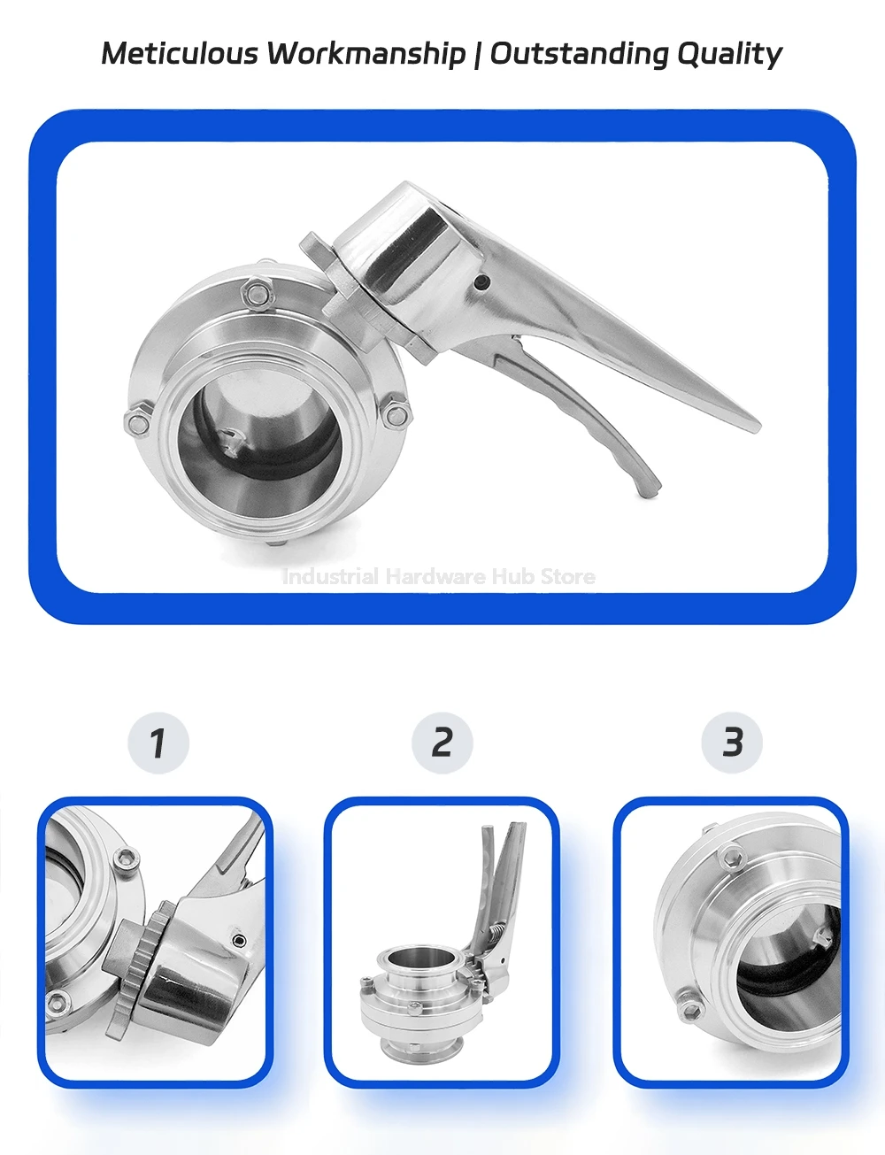 Sanitär-Tri-Clamp-Absperrklappe aus Edelstahl 304, Quetsch-Auslösegriff, 3/4"-4" Außendurchmesser, Durchflusskontrollventil für Milchprodukte und Brauen – Detail 11