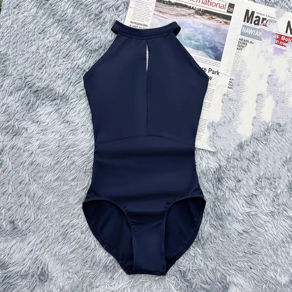 Temperamentvoller Ballett-Tanz-Bodysuit für Mädchen, einteiliger Übungsanzug mit Netzspleiß am Hals, Yoga-Anzug.