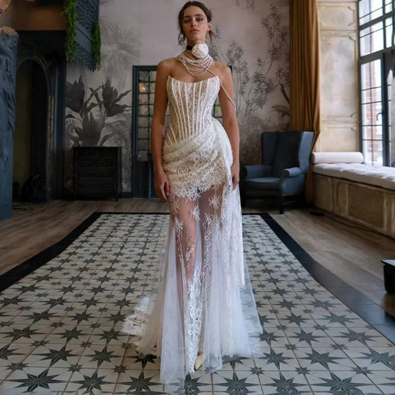 

Tornova Luxury Lace Strapless Evening Dress Woman Sexy See Through Fishbones Maxi Dress Elegant Slim Female Fashion Party Dress