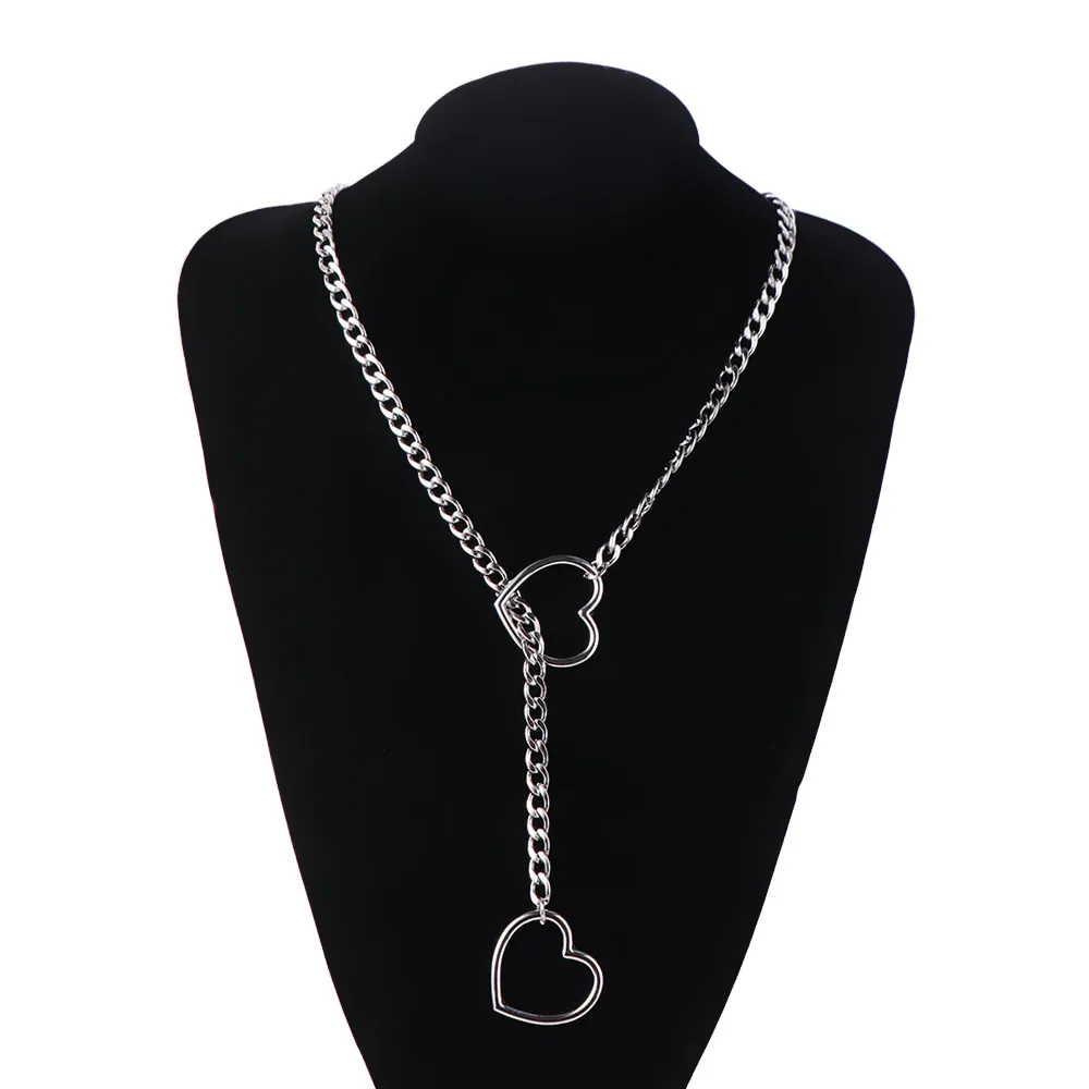 Ins Adjustable Cuban Link Necklace Long Stainless Steel Heart-shaped Necklace Rock Style Punk O-ring Clavicle Chain Party Wear