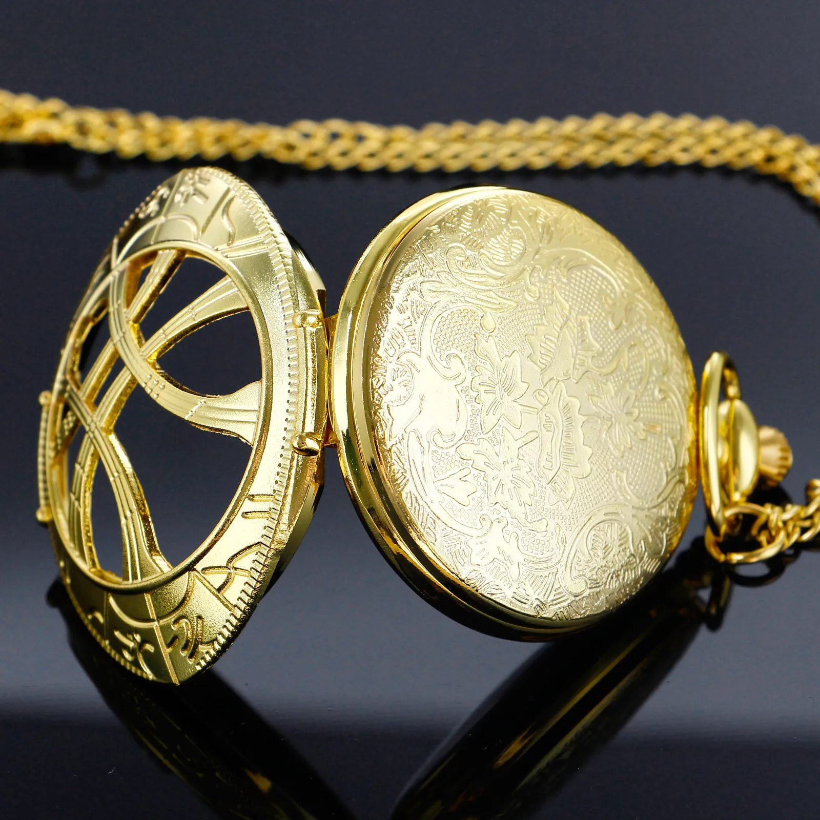 Vintage Luxury Golden Eye Round Case Shape Quartz Pocket Watch Jewelry Pendant Necklace Chain Gifts for Men Women