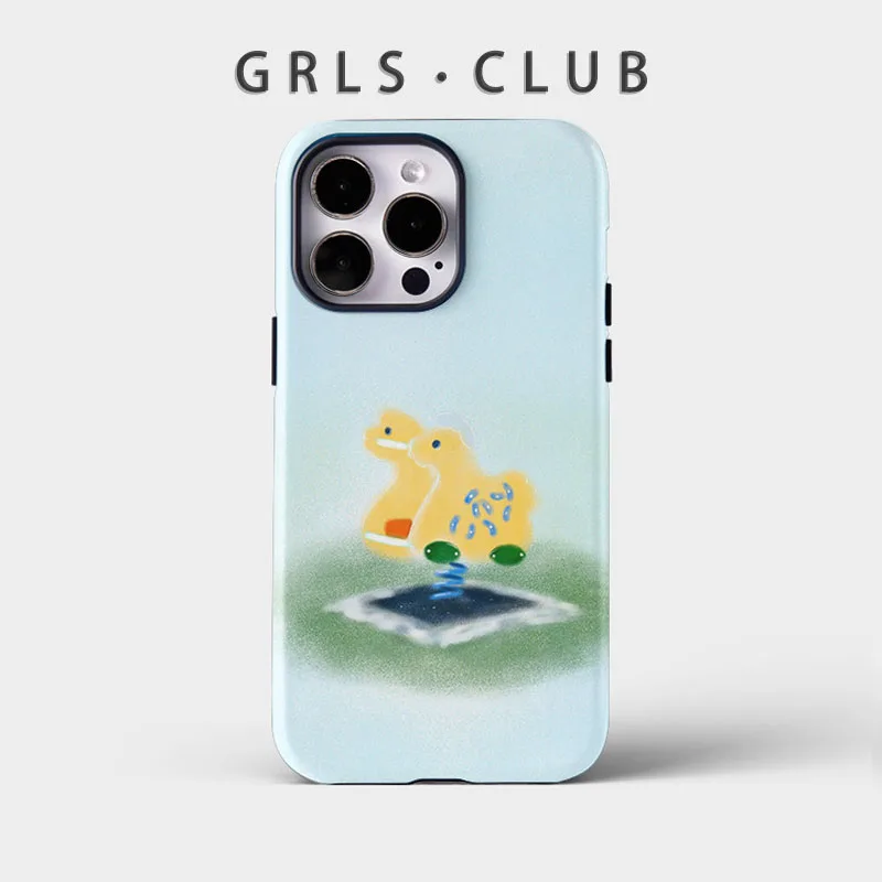 

For iPhone 17 Pro Max Case GIRLS-CLUB Cute Blue Rocking Horse Fresh Protective Case Compatible with iPhone 16 15 14 13 12 11