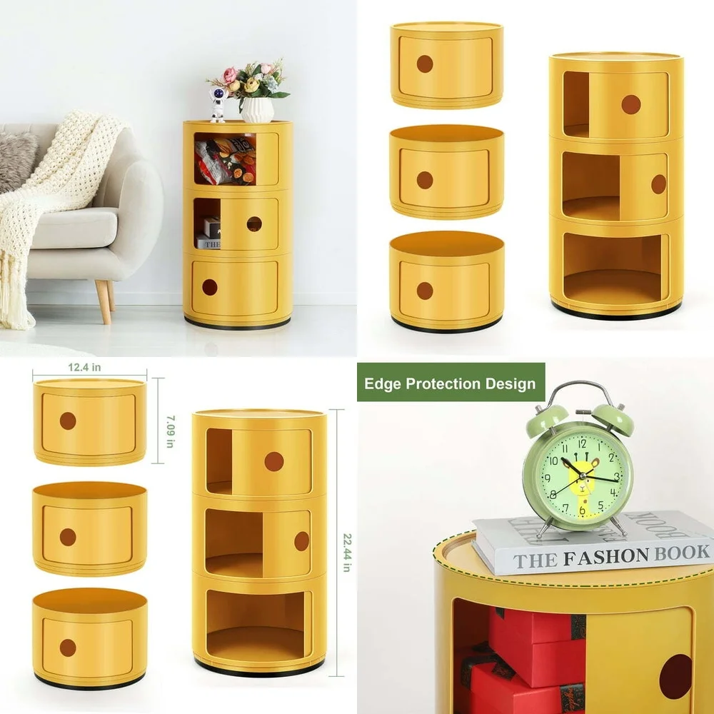 

Nightstands3 Tier Round Nightstand with Storage Side Table Cabinet 3 Drawers Modern Bedside Table for Small Spaces Home Bedroom