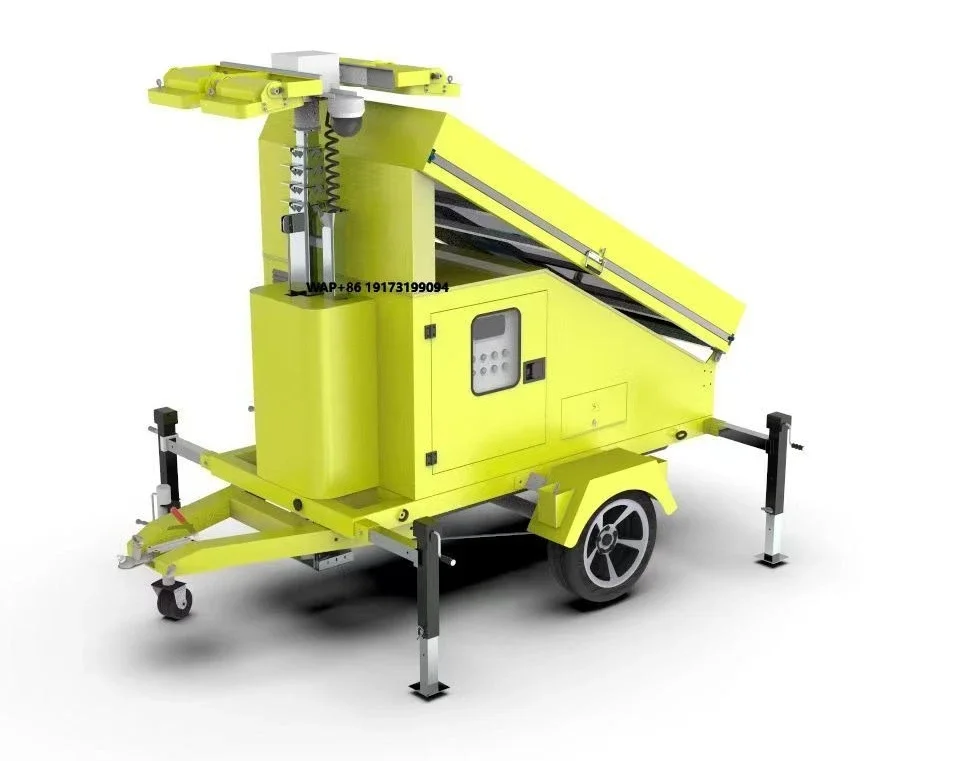 Green Solar Tower Mobile Lighting 6m 9m 12m Height CCTV Security Battery Panel System Trailer System Solar Energy System