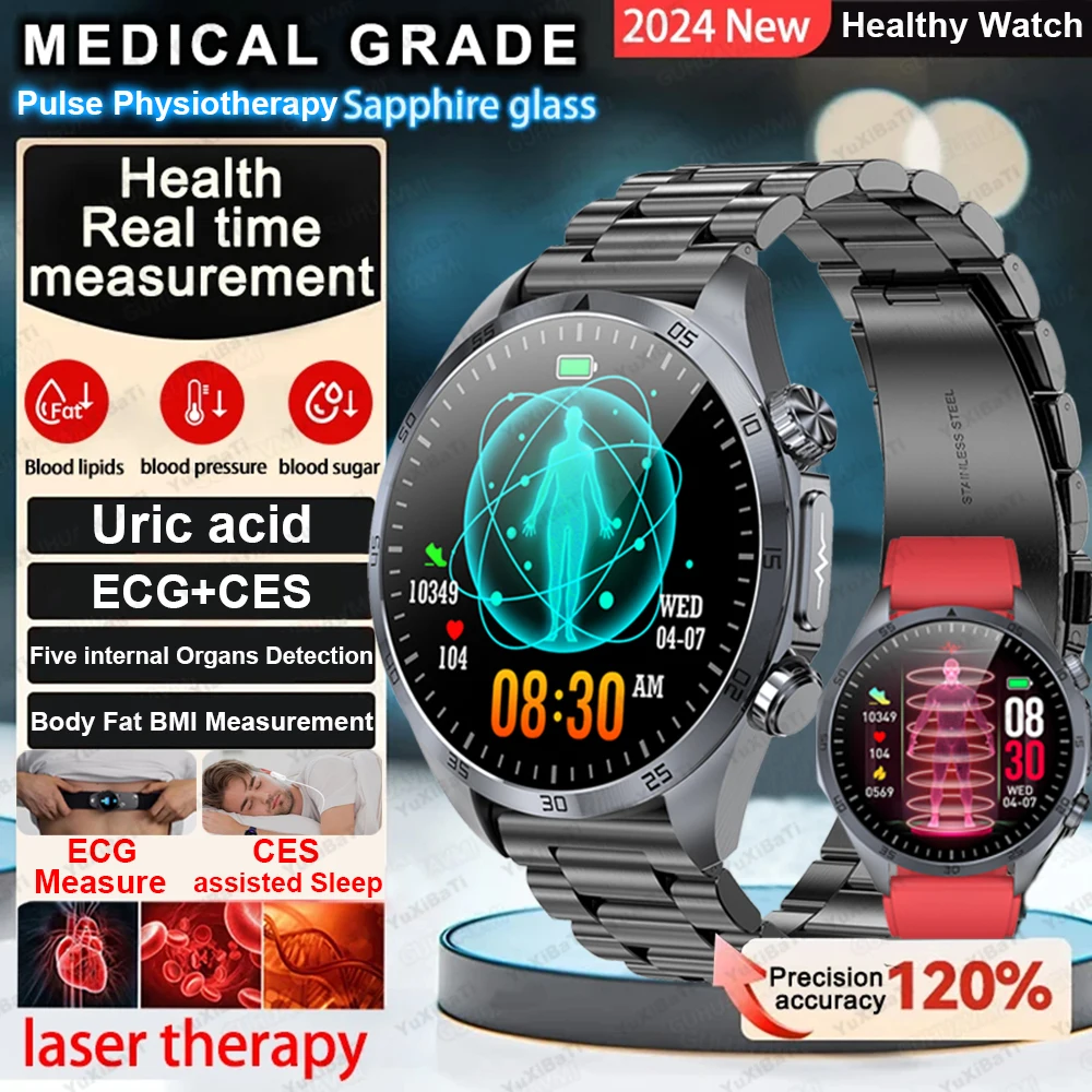 New Pulse Physiotherapy Uric Acid Blood Lipids CES Sleep Aid ECG Smart Watch Men Always Show HD Bluetooth Call Health Smartwatch