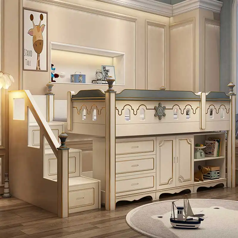 Contemporary Wooden Frame Boys Girls Children's Bed Home Furniture Bedroom Double Modern Luxury Wooden Children's Bunk Bed