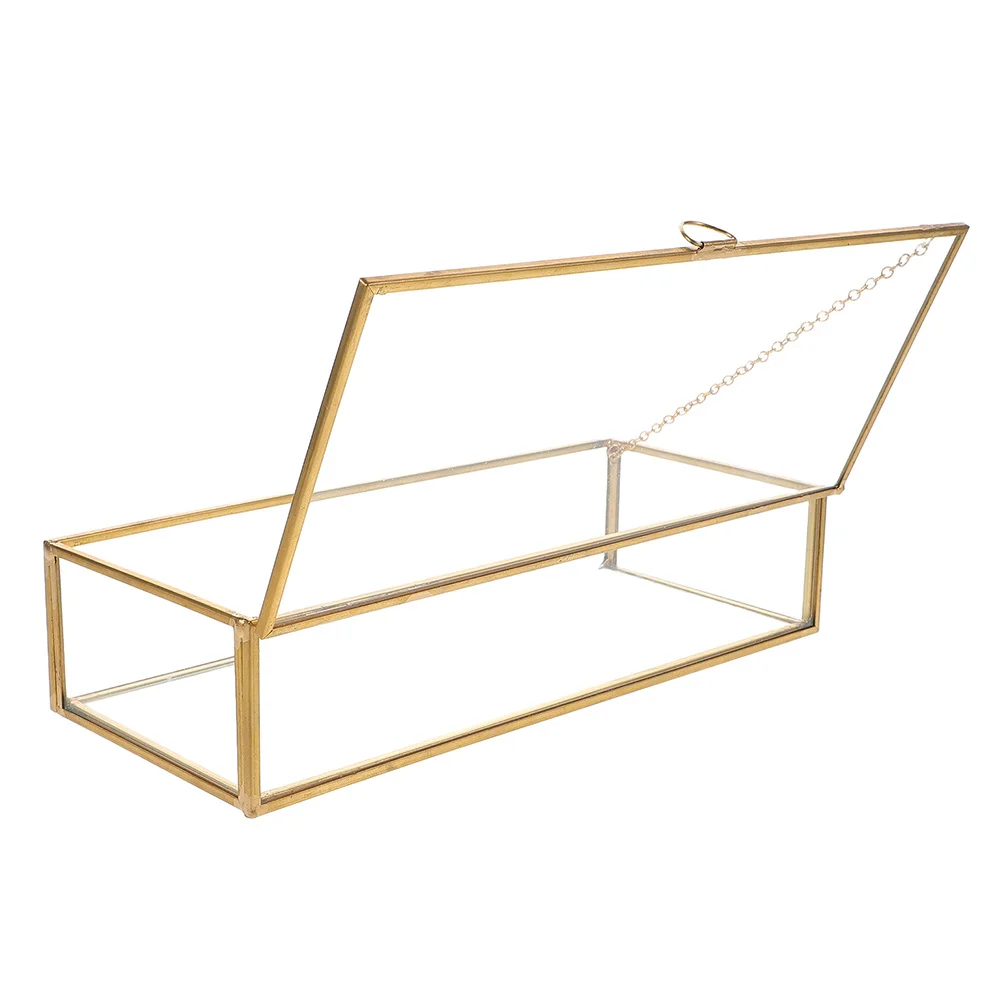 

Стеклянная шкатулка для драгоценностей, винтажная прямоугольная витрина с крышкой, 5,7x3,5x2,1, органайзер для ювелирных изделий, компактный дисплей для хранения для дома