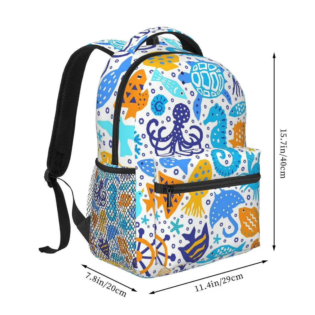 Vibrant Colour Ocean Creature Student Backpack School Bag Hiking Travel Daypack for Men Women Fashion Bookbag Shoulder Bags