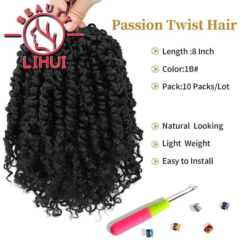 LIHI-Extensions Capillaires Synthétiques pour Femme Noire, Tresses au Crochet, Passion Twist, Tressage Bouclé, Doux, Noir, Marron, Paquets