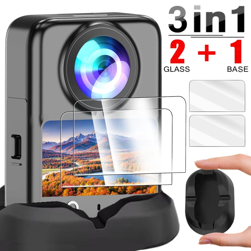 3in1 زجاج سيليكون قاعدة حامل ل DJI OSMO 360 كاميرا 9H حامي الشاشة المضادة للانزلاق قاعدة ثابتة حامل سطح المكتب جبل ل OSMO360