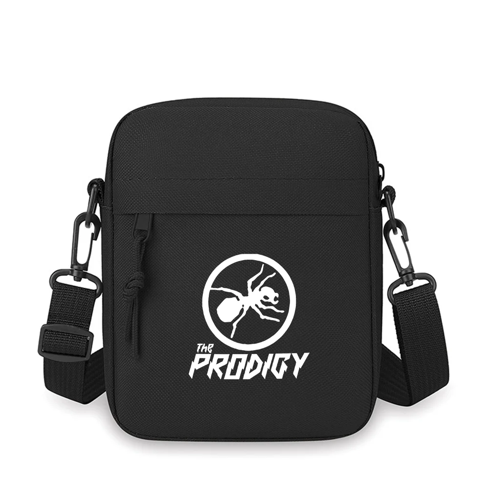 

White insect in circle,band name Men Crossbody Bag Single Shoulder Women Cartoon Anime Film Printing Design Unisex