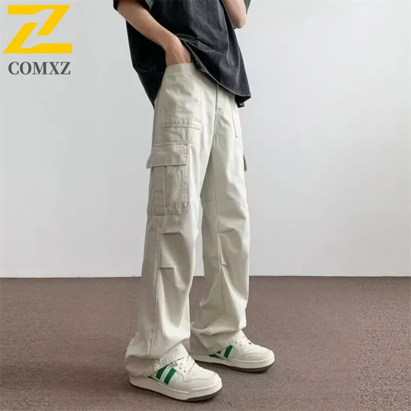 

Retro Cargo Pants For Men Streetwear Multi Pocket Wide Leg Pants Climb Trekking Camp Work Trousers Spring Summer Casual Overalls