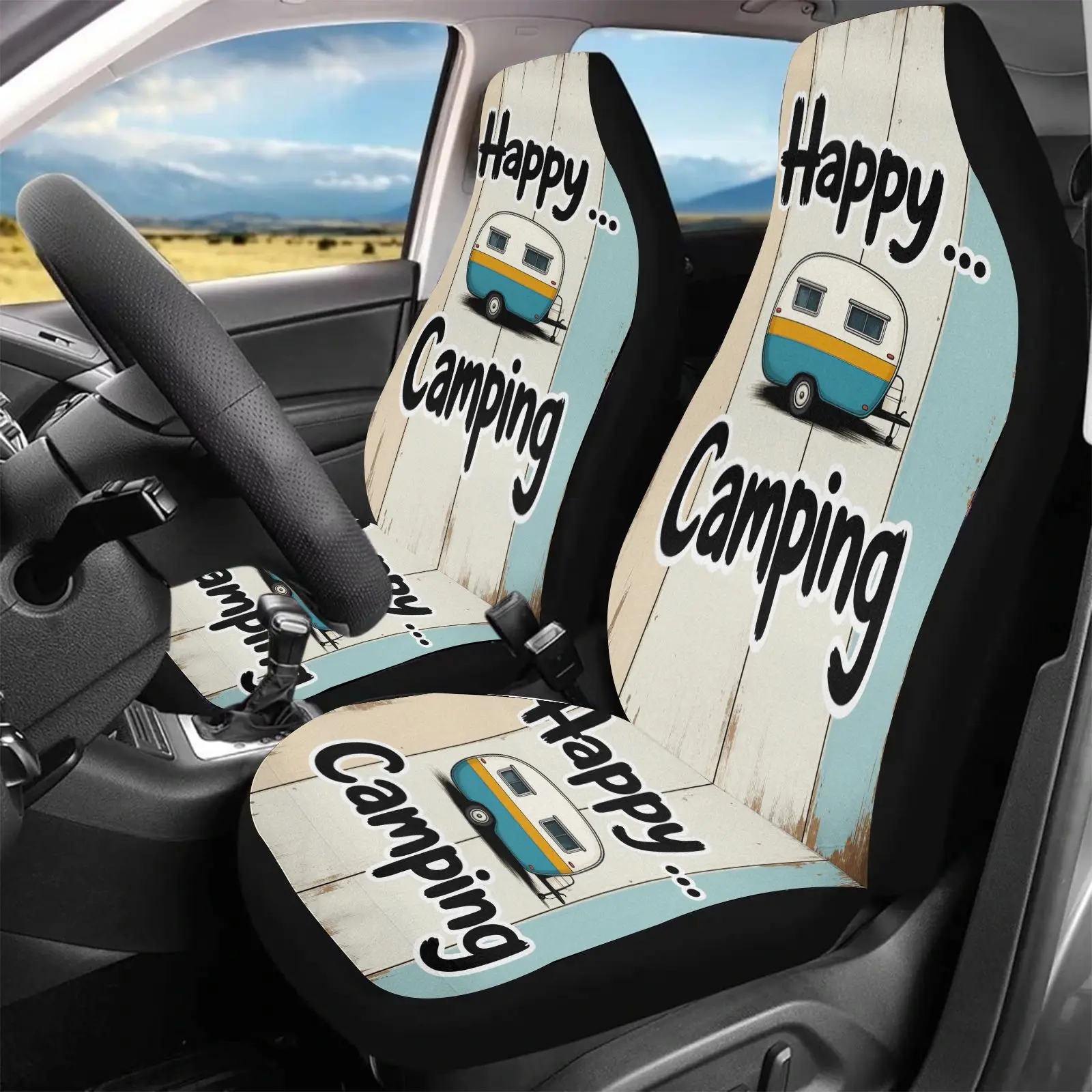 Car Seat Covers Happy Camping Vintage Camper Print For Outdoor Adventures