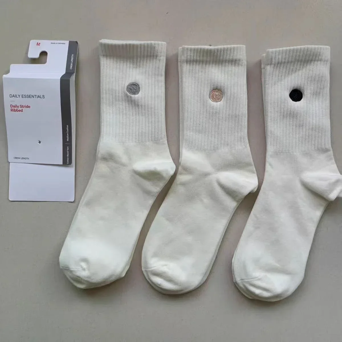 Calcetines de algodón de tubo medio para hombre y mujer, diseño de bordado de doble aguja, cálidos, transpirables y que absorben el sudor, para otoño e invierno, 3 pares, color limón