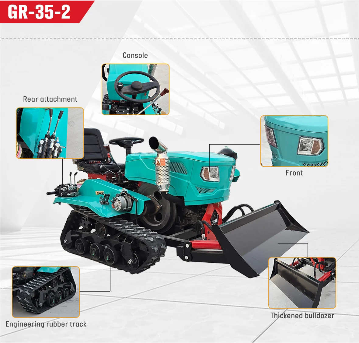 35 PS Schmaler Mini-Raupenschlepper 4WD für Weinberg-Reihenbearbeitung & Beschneiden sowie Schmutzentfernung – Detail 7