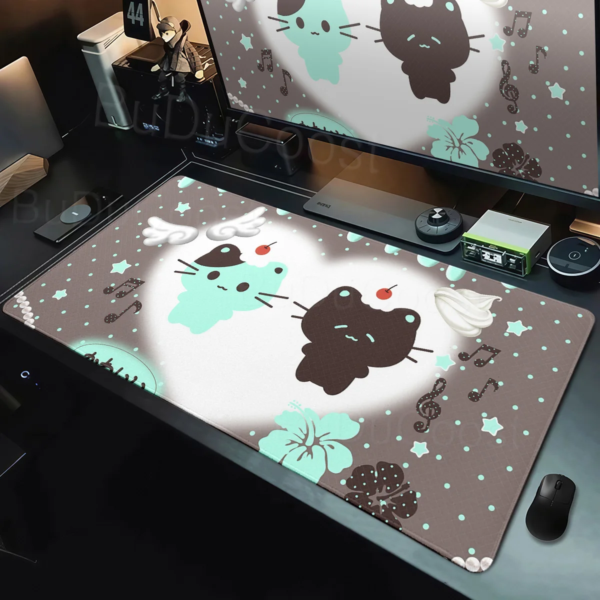 Chocolate Cake Mint Green Y2K Mousepad PC Gaming Computer Keyboard Deskpad Rubber Anti-Slip Lock-Edge Playmat Office Accessories