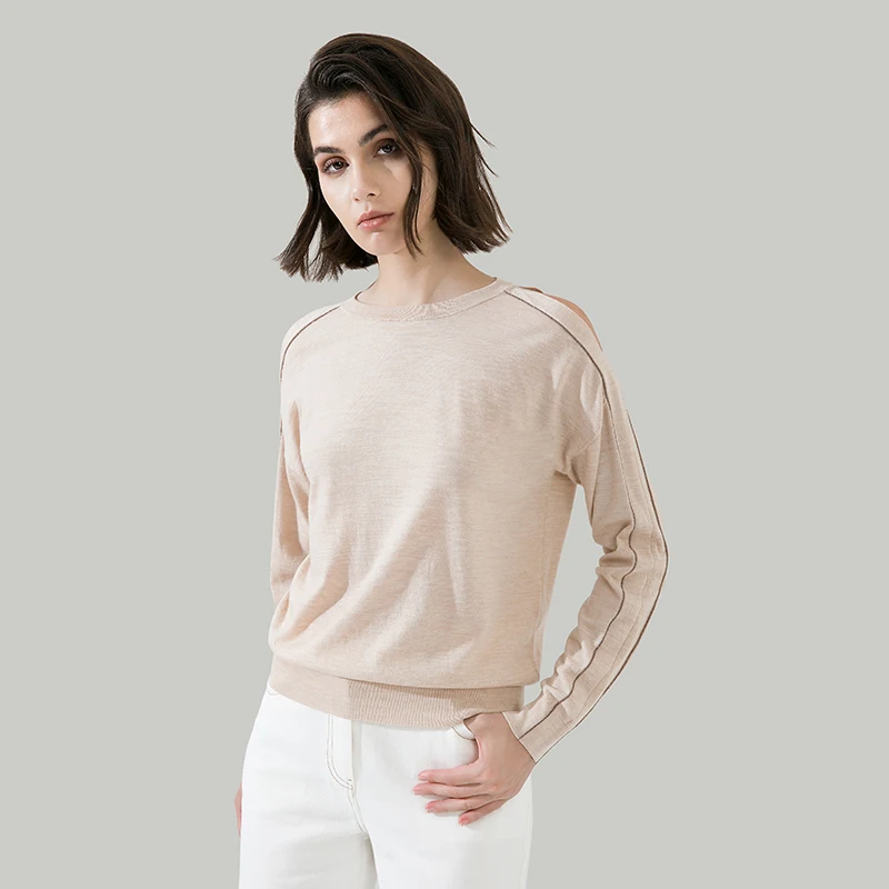 1604 Jersey de lana de 100% con hombros descubiertos, suéter fino y suelto para mujer, ropa de otoño, ropa de lujo para mujer