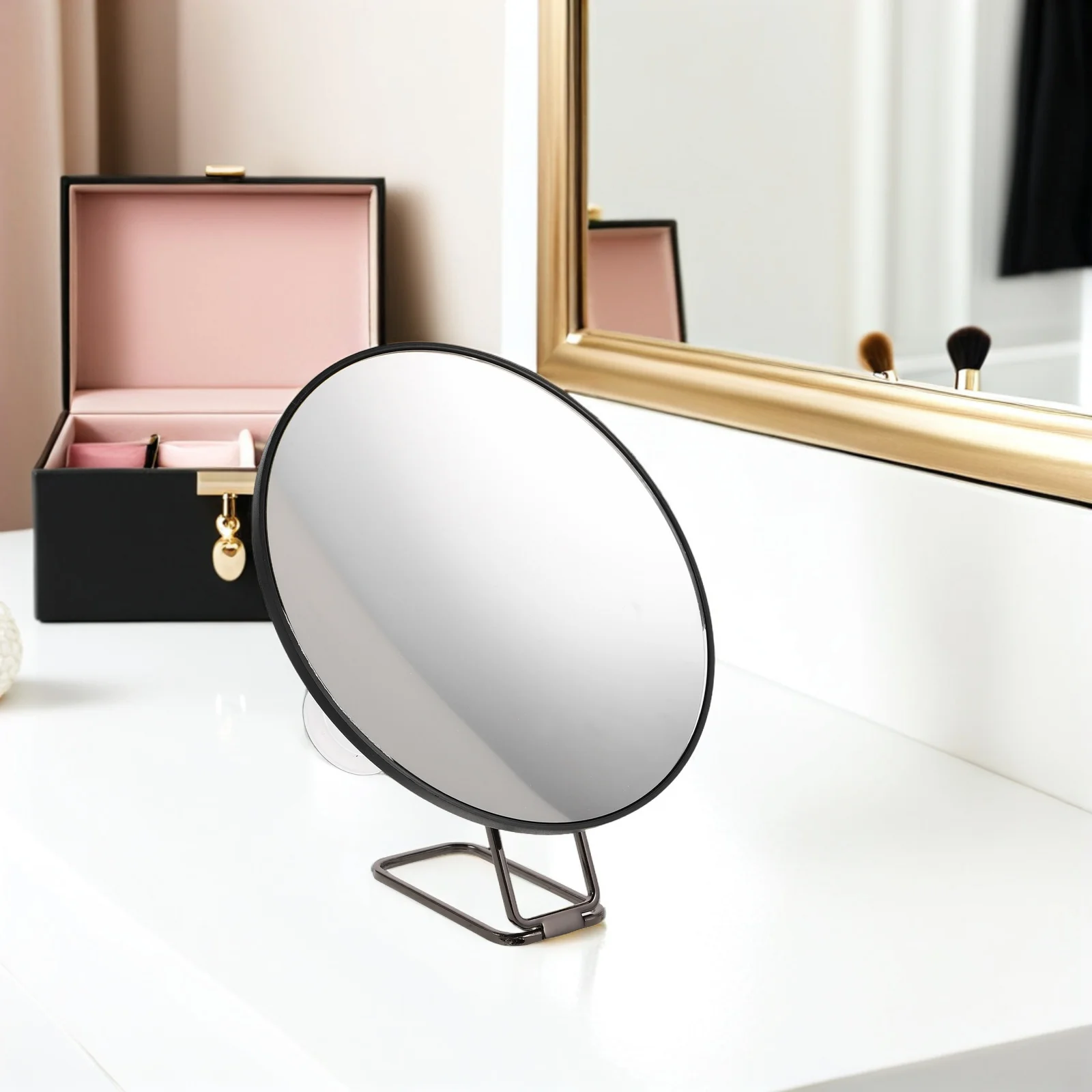 Specchio per trucco da 6 pollici con ingrandimento 10X con supporto in vetro trasparente senza distorsione per trucco da viaggio portatile per routine di bellezza domestica