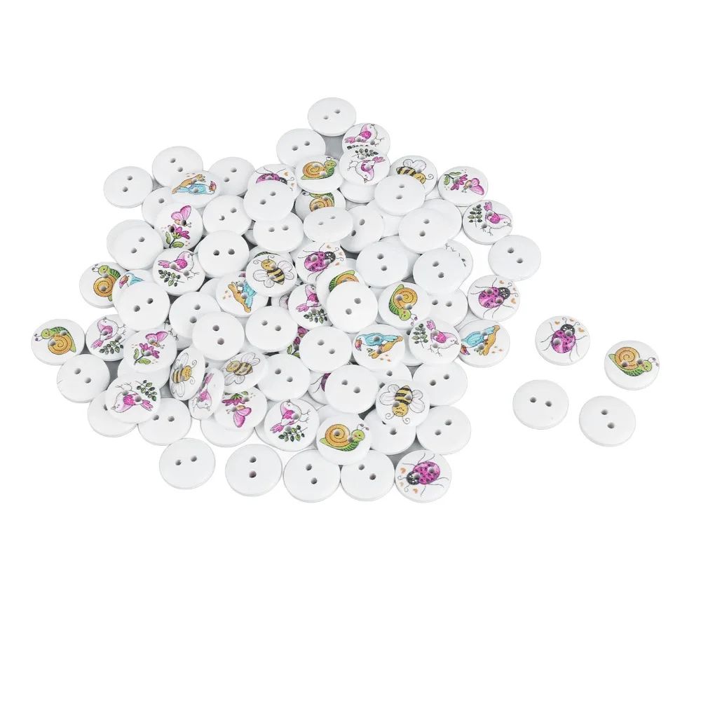 100pcs Colorful 0.6 Inch Wooden Buttons Mixed Printed 2 Holes Decorative Buttons Round Buttons For DIY Crafts