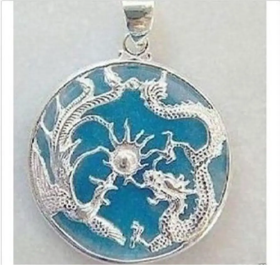 

Jewelry hot sale Rare Blue Jades Silver Dragon Phoenix Pendant Necklace