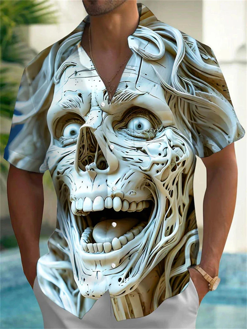 

Horror Skull 3D Printed Halloween Graphic Shirt For Men Novelty Aloha Shirts New In Casual Fashion Short Sleeve Lapel Top Blouse