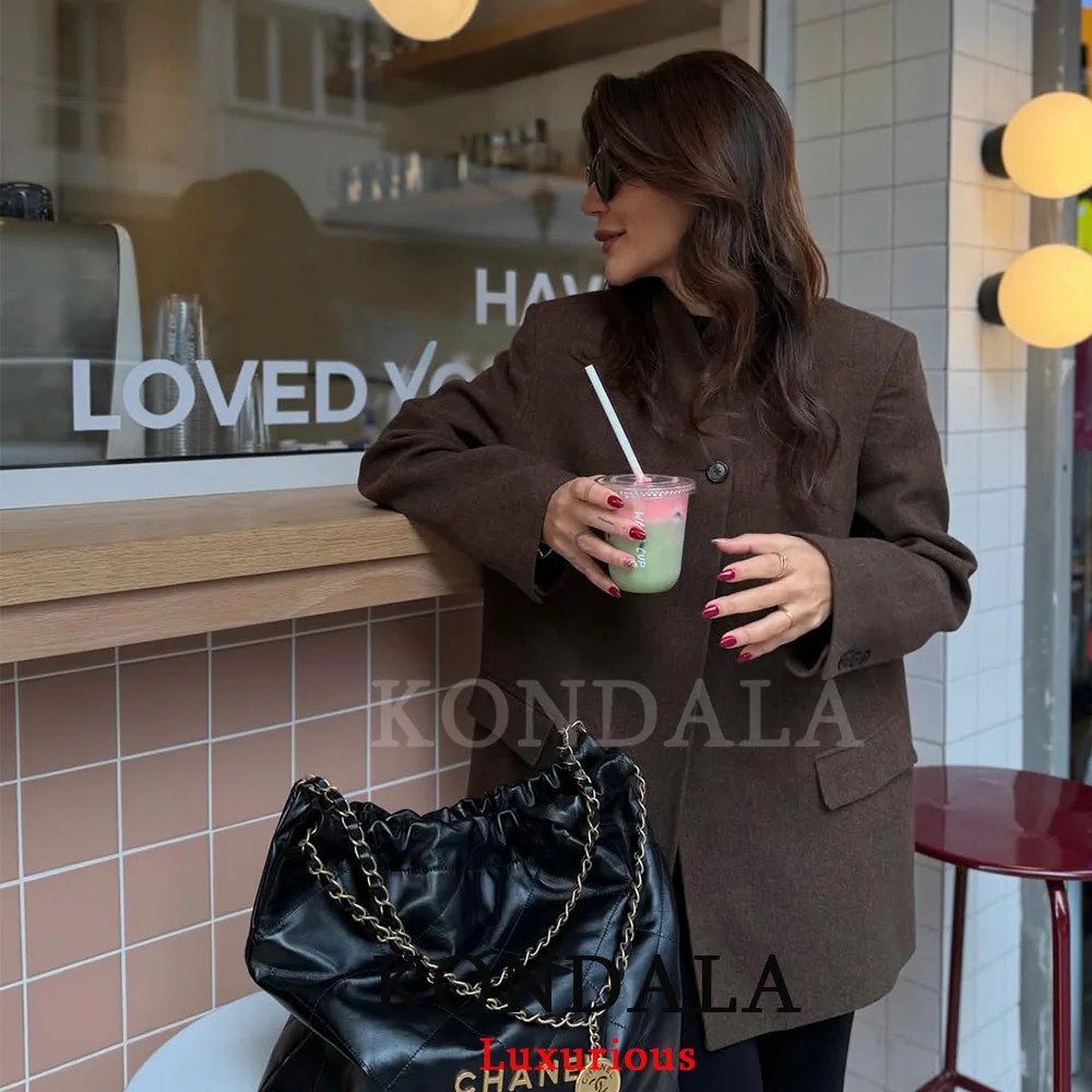 

KONDALA винтажный офисный женский пиджак, однотонный пиджак с длинными рукавами и карманами на одной пуговице, новая мода 2026, весенняя женская верхняя одежда