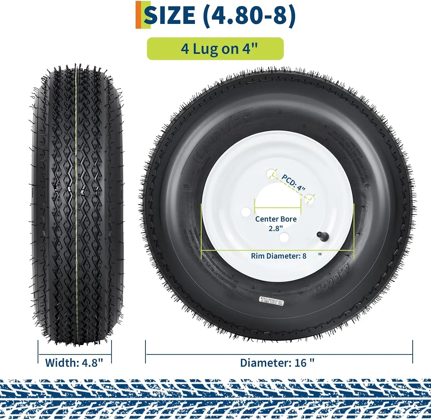 2-Pack 4.80-8 Trailer Tires on 8