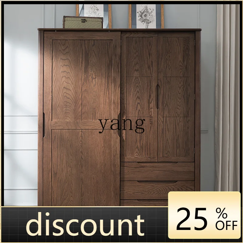 LMM solid wood wardrobe American sliding sliding door bedroom two door storage wardrobe